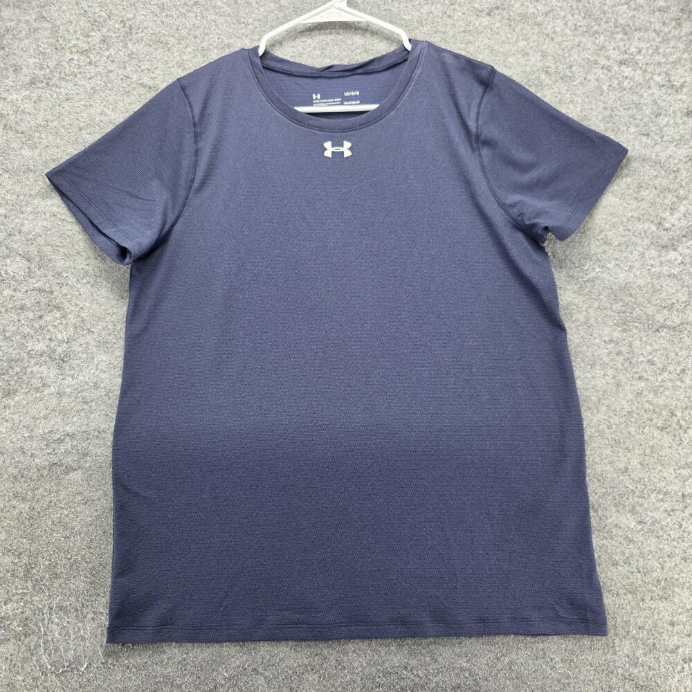 Under Armour Shirt Womens L Blue Short Sleeve HeatGear Moisture Wicking